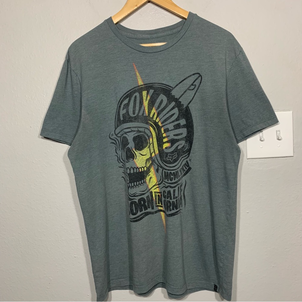 Fox Racing Motocross Riders Skull Green/Gray Slim Fit Tee Size‎ Large